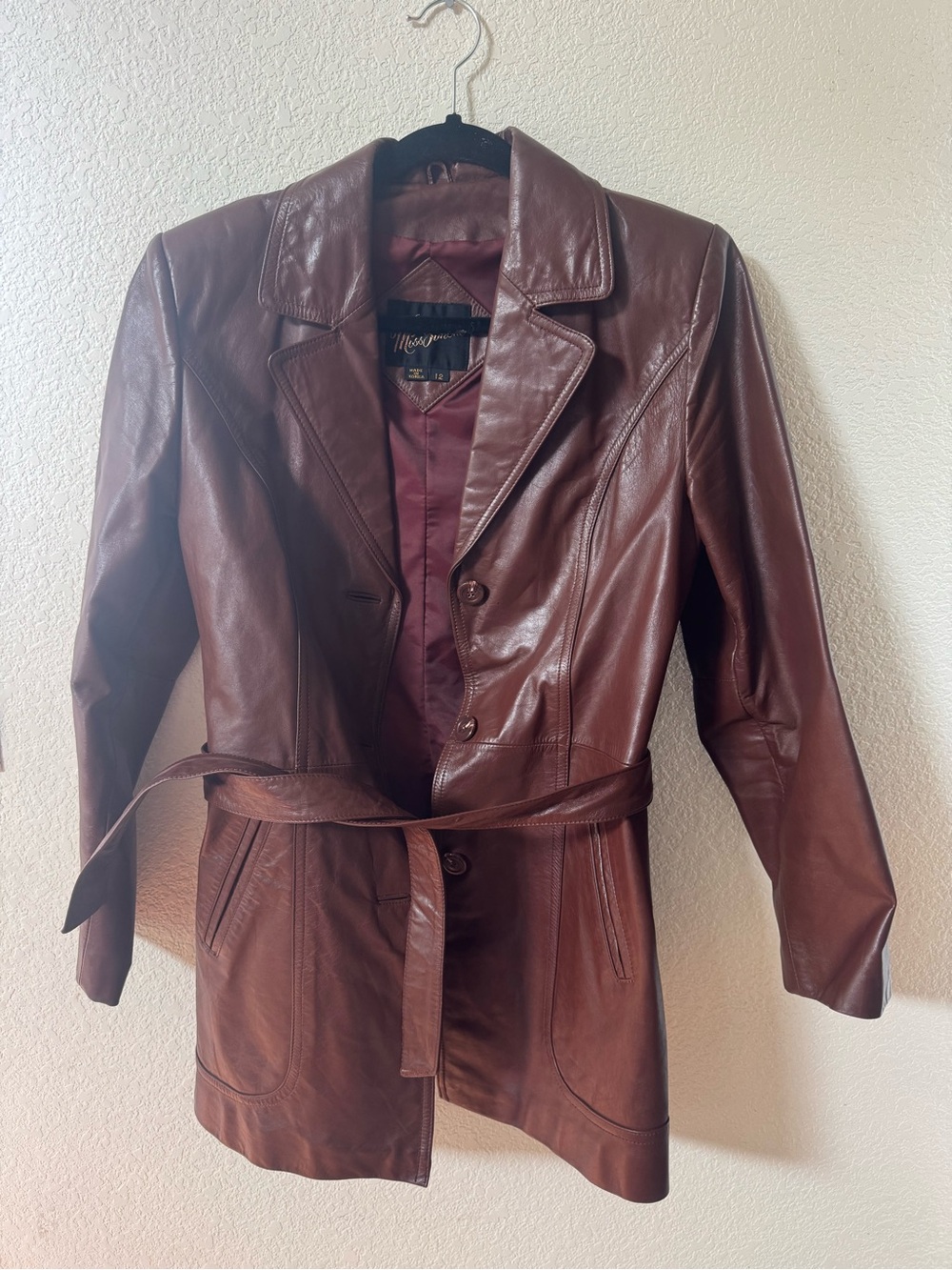 Vintage 1970s Women's Brown Leather Trench Coat